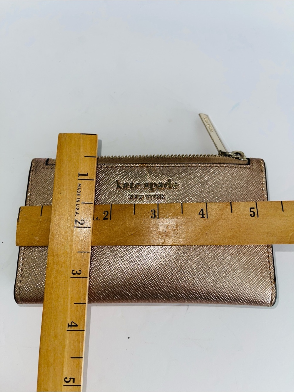 Kate Spade Metallic Rose Gold Saffiano Leather Small Slim Bifold Wallet - Picture 9 of 9